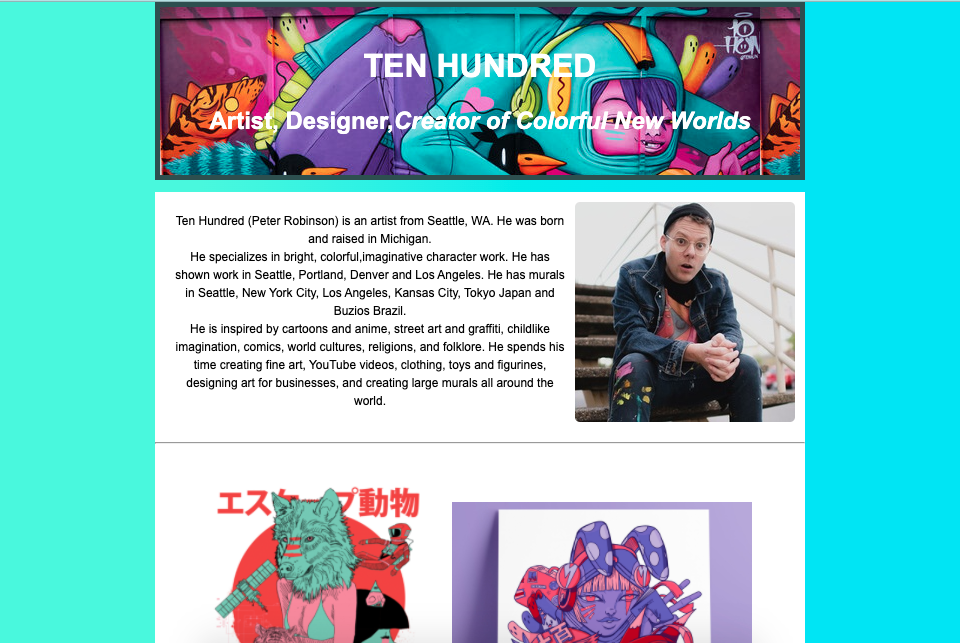 image of a website about the artist Ten Hundred